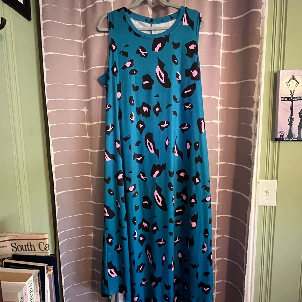 Teal Leopard Print Sleeveless Dress